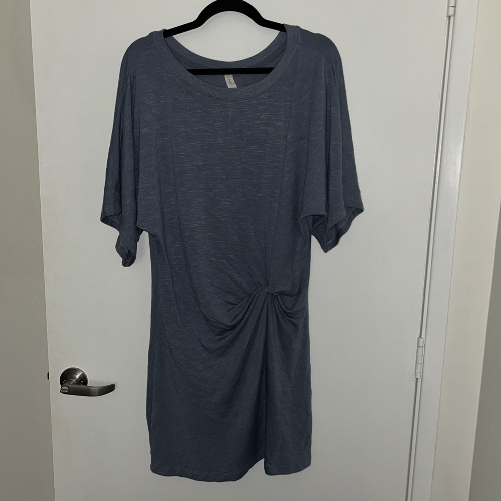 Daily Practice Anthropologie Dress Large Blue Knot Front Dolman Slub Knit Mini - Picture 2 of 8